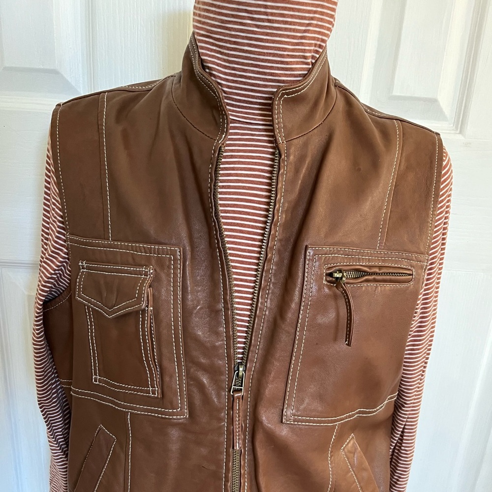 Womens Real leather zip front vest